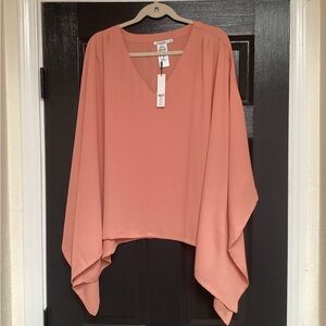 Chico's Coral V-Neck Draped Sleeve Blouse, Pink Clay-color. HC